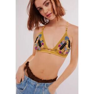 Free People-NWT-Calla Embellished Triangle Bralette Embroidered Lace Sz:M Ret$89